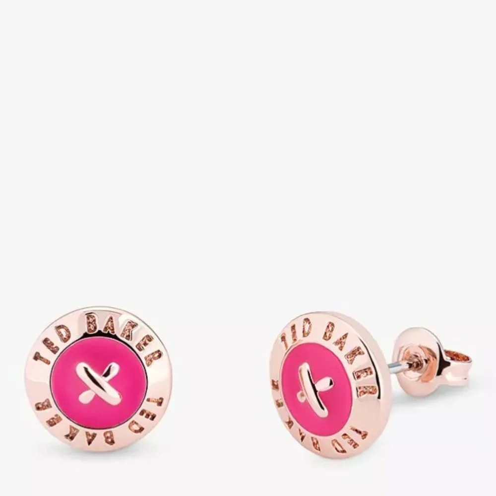 Ted Baker Elody Rose Gold Pink Enamel Button Earrings